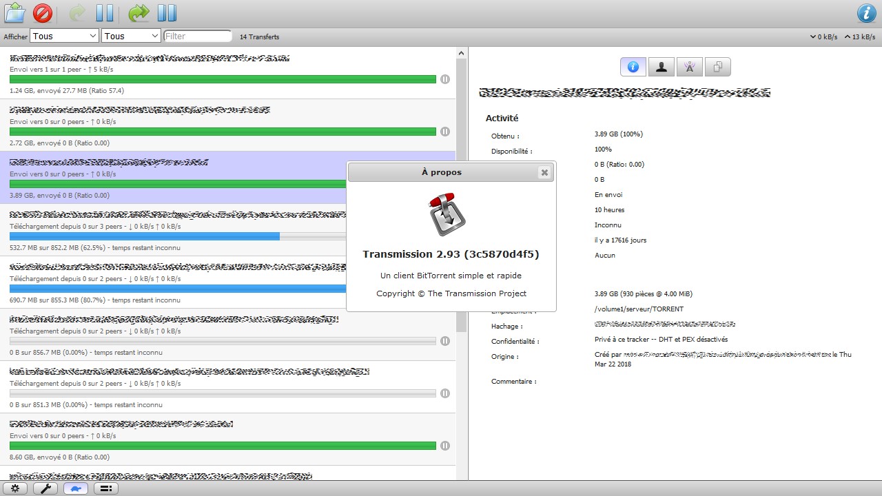 Interface Web FR pour Transmission sur DSM 4+