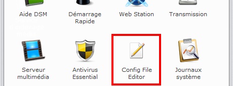 Config File Editor dans le menu des programmes DSM