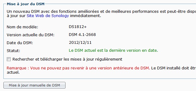 Fenêtre de mise à jour de DSM 4.x