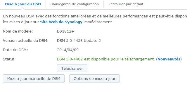 Fenêtre de mise à jour de DSM 5.x