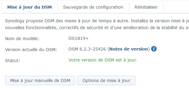 Panneau de mise à jour de DSM