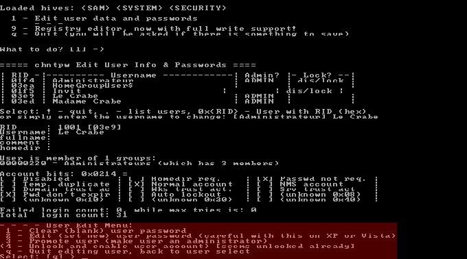 Offline NT Password & Registry Editor